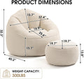 Bean Bag Chair for Adult, Microfiber Upholstered Bean Bag Sofa with Petal Back, Shell-Shaped Beanbag Chair with Footstool, Memory Foam Stuffed Lazy Sofa for Living Room, Bedroom (Beige)