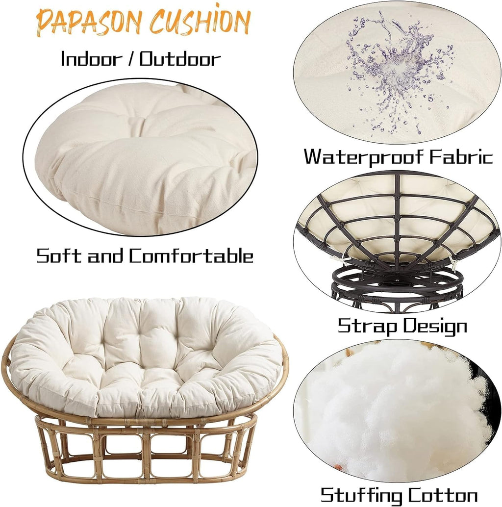 Double Papasan Cushion, Thick Comfortable Hammocks Swing Pads with Ties, Oversized Overstuffed Double Papasan Chair Cushion Only, 67in*47in (White)