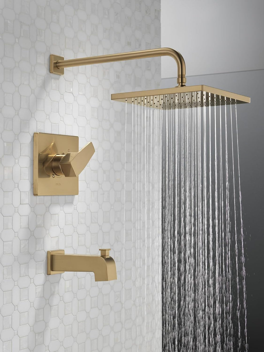 Delta Modern 14 Series Square Rain Bathtub and Shower Faucet Set, Rainfall Brushed Gold Shower Head and Handle Set, Valve Trim Kit, 10 Inch, Champagne Bronze T14468-CZ-PP (Valve Not Included)