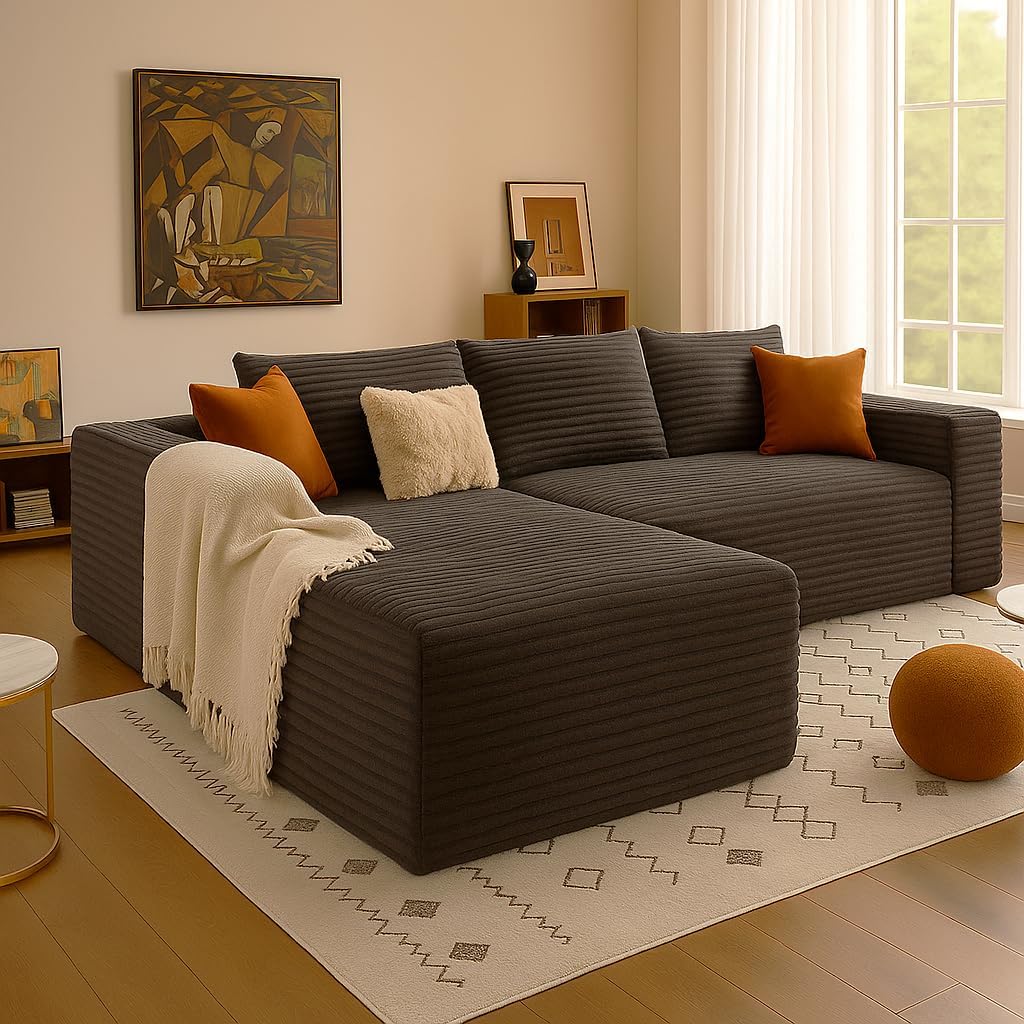 COMHOMA 105'Modular Sectional Sofa with Deep Seat,Cloud Upholstered L-Shape Couch Wide Arms Corduroy Fabric High-Density Foam Chaise Lounge for Living Room No Assembly Required