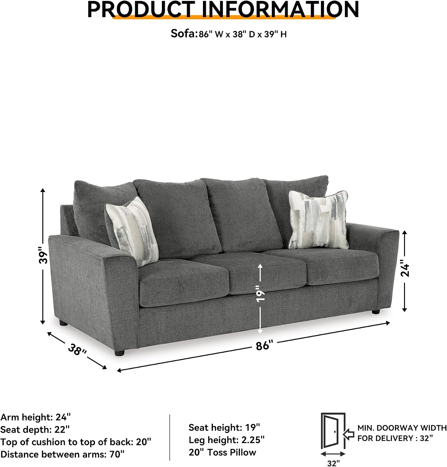 Signature Design by Ashley Stairatt Casual Sofa with Flared Arms, Gray