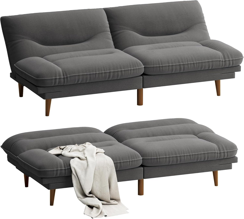 Homall Futon Sofa Bed, Modern Loveseat Futon Couch with Adjustable Backrest and Armrests, Sleeper Sofa Bed with Wood Frame for Living Room, Office, Apartment (Fabric, French Grey)