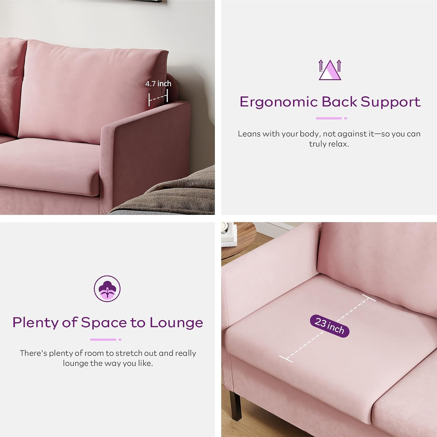 TYBOATLE Love Seat Mid Century Modern Small Loveseat for Living Room, 51' W Mini Little Upholstered 2-Seater Love Seats w/Iron Legs for Compact Small Space, Apartment, Bedroom, Dorm, Office (Pink)