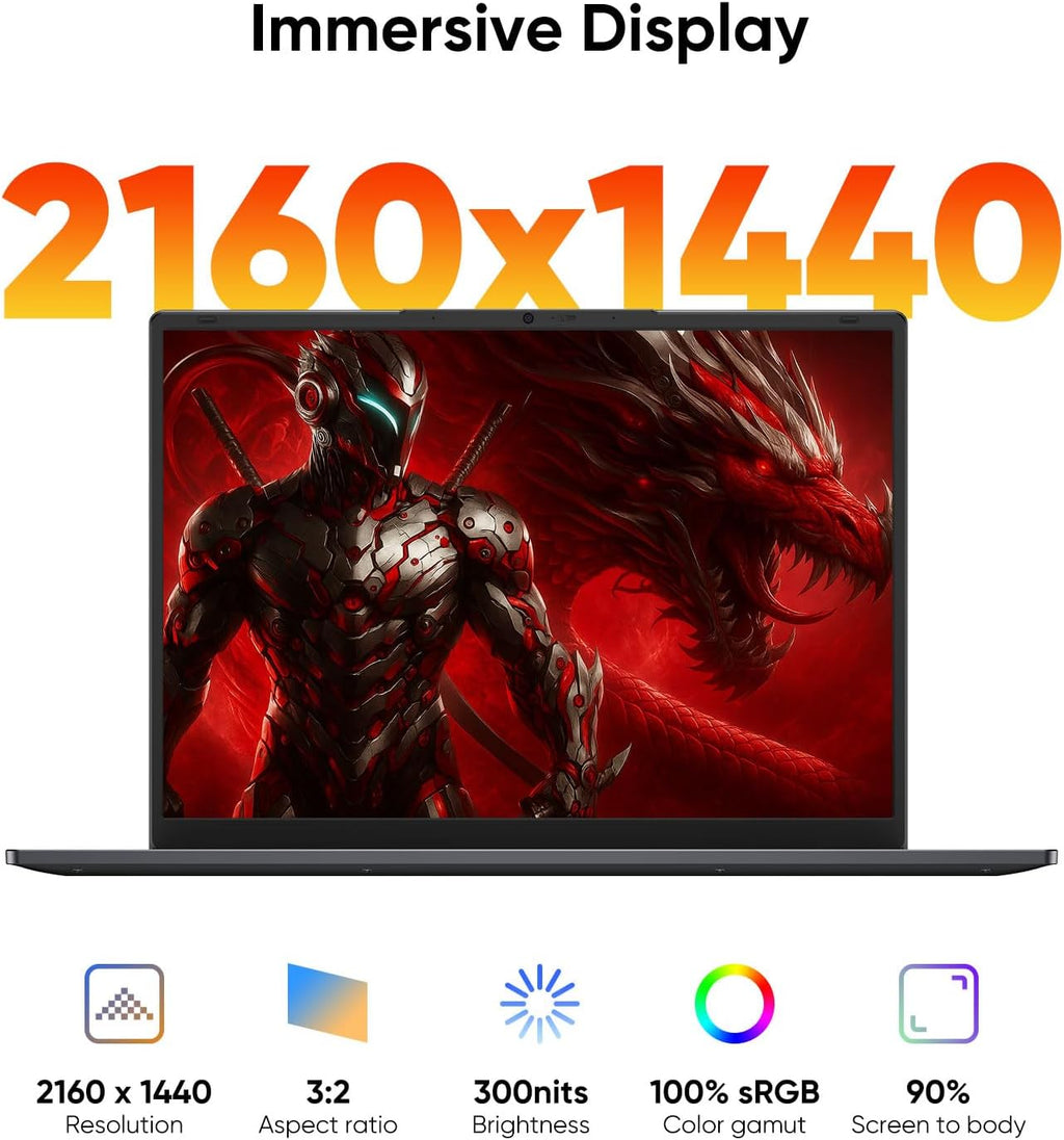 AE86 14.1' Laptop with 2K Screen, 16GB RAM, 512GB SSD, Core Processor, BT5.0 Wi-Fi 5, USB A, Type-C, HDMl, Ultra-Thin and Light Notebook for Business Students