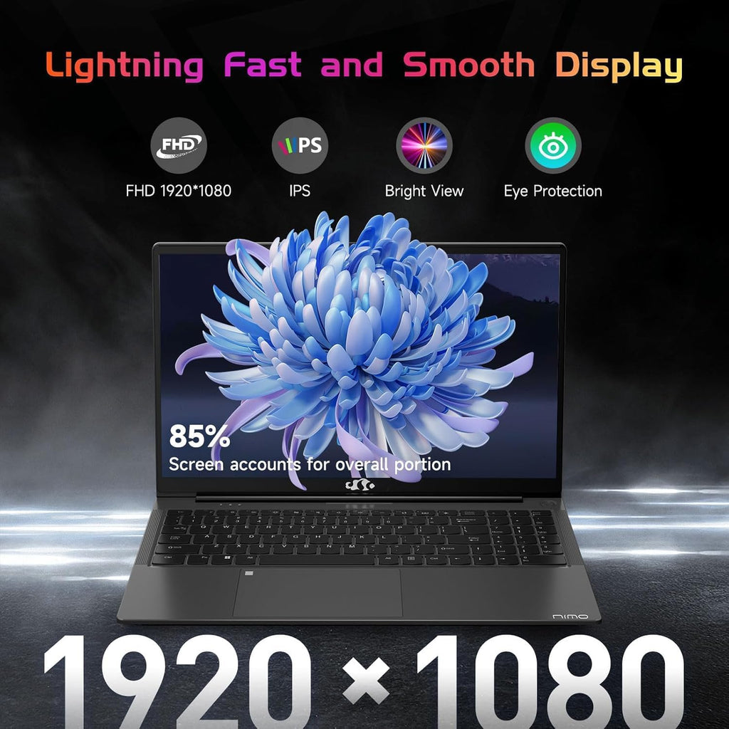NIMO 15.6' FHD-Laptop, 16GB RAM 1TB SSD Intel Pentium Quad Core N100 (Beat to i3 1115G4 Up to 3.4GHz) Student Laptop, IPS Computer with Backlit Keyboard Fingerprint 2 Years Warranty WiFi 6 Space Gray