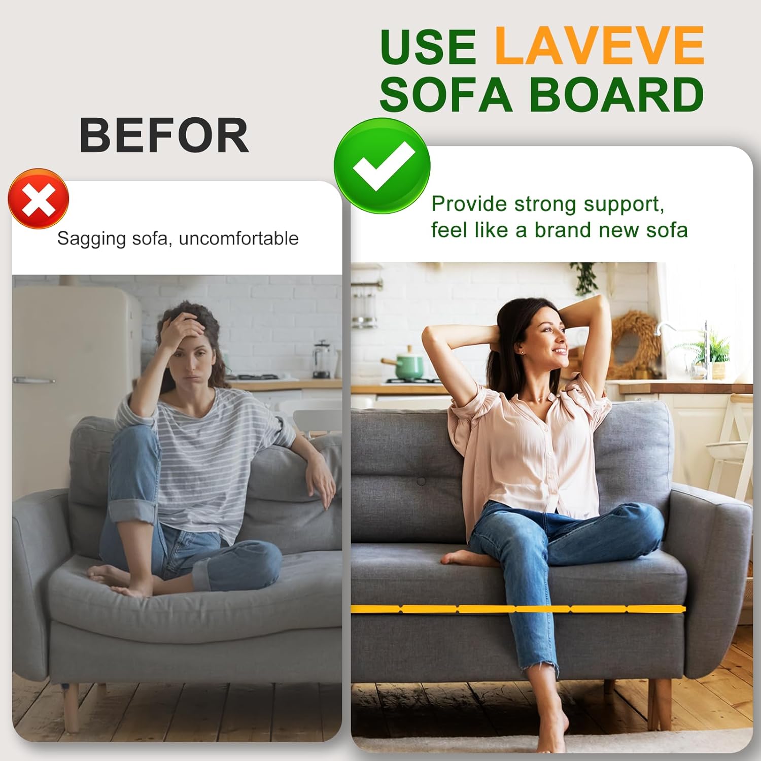 LAVEVE Heavy Duty Couch Cushion Support Board for Sagging Sofa, 30''x96'' Extra Thick Solid Wood Under Couch Insert with Anti-Slip Dots, Perfectly Fix and Protect Oversized Sofa, Extend Couch Life