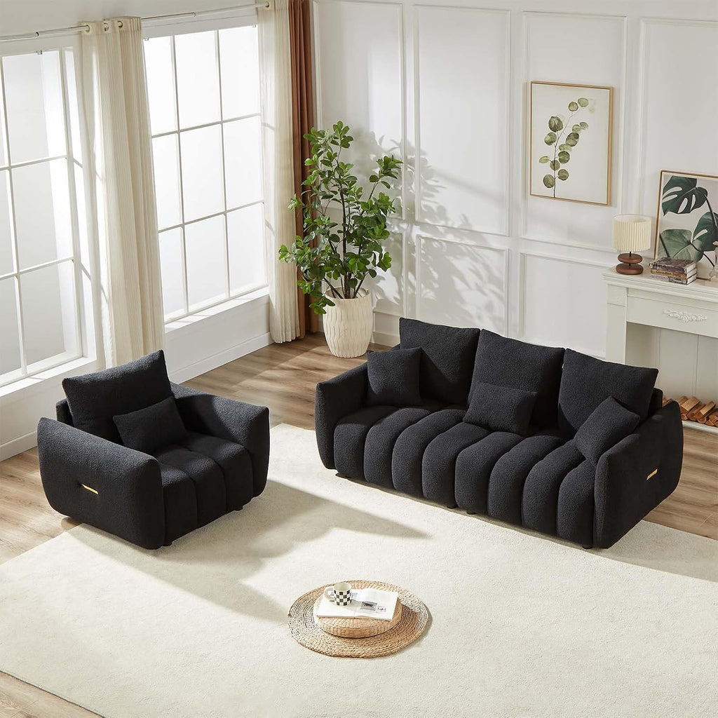 Antetek 35' Modern Accent Single Sofa Chair, Comfy Deep Seat Teddy Living Room Chair, Leisure Boucle Reading Sofa Arm Chair for Bedroom, Office, Apartment, Black