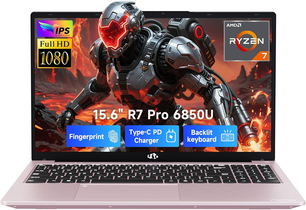 NIMO 15.6' Light-Gaming-Laptop, 8 Cores AMD Ryzen 7 Pro 6850U 16GB LPDDR5 RAM 1TB SSD (Beat i7-1360P Up to 4.7GHz) AMD Radeon 680M GPU IPS FHD Computer with 100W Type-C Fingerprint Backlit Keyboard