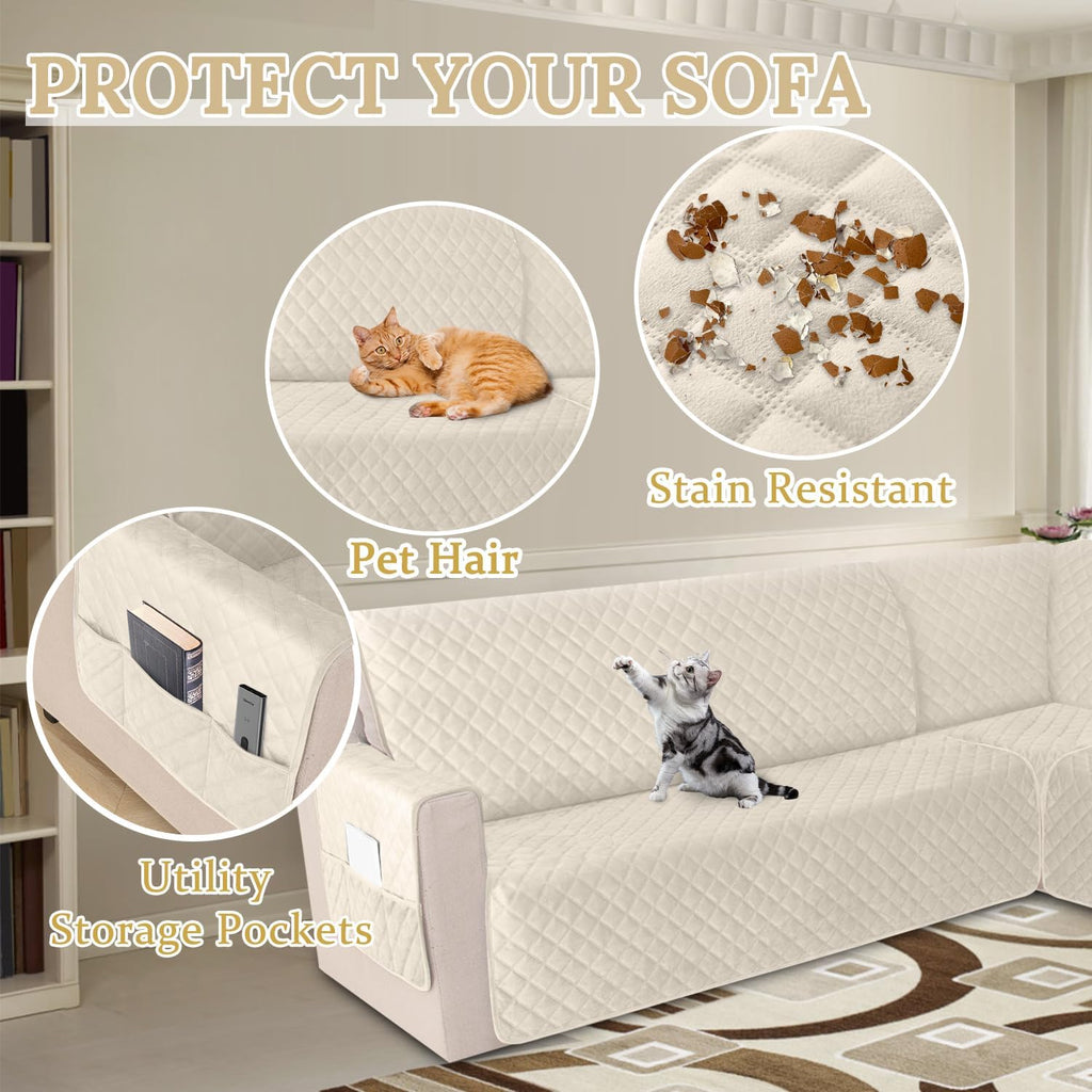 HDCAXKJ Waterproof Corner Sectional Couch Cover Velvet L Shape Sofa Covers for Pets Dogs Soft Heavy Duty U Shaped Sofa Slipcovers Sets for Sectional Non Slip Furniture Protector (Beige, Small)