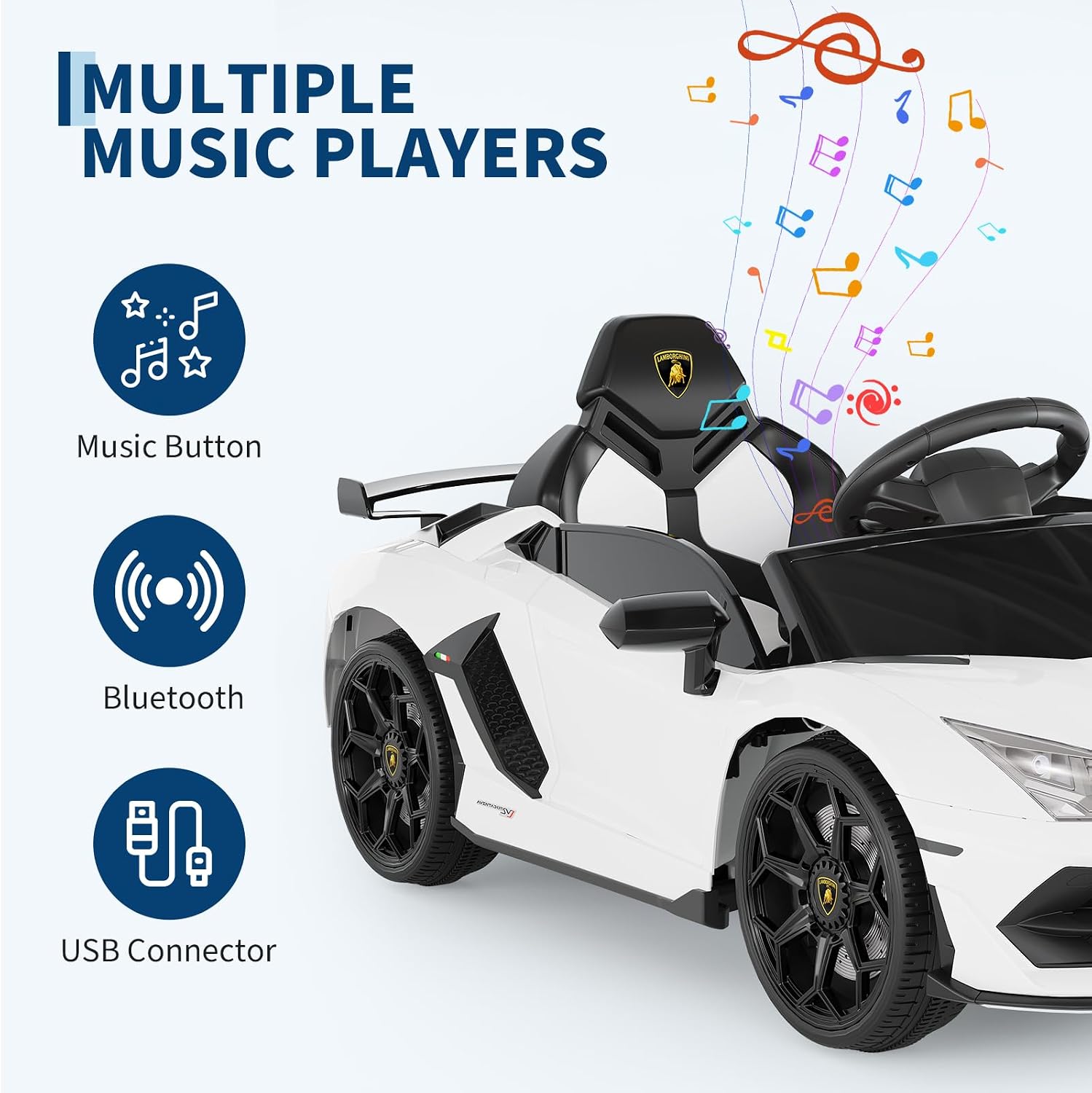 Garvee 12V Kids Electric Car with Remote Control, LED Lights & Sound System - Licensed Lamborghini Battery Powered Ride-On Toy for Boys & Girls