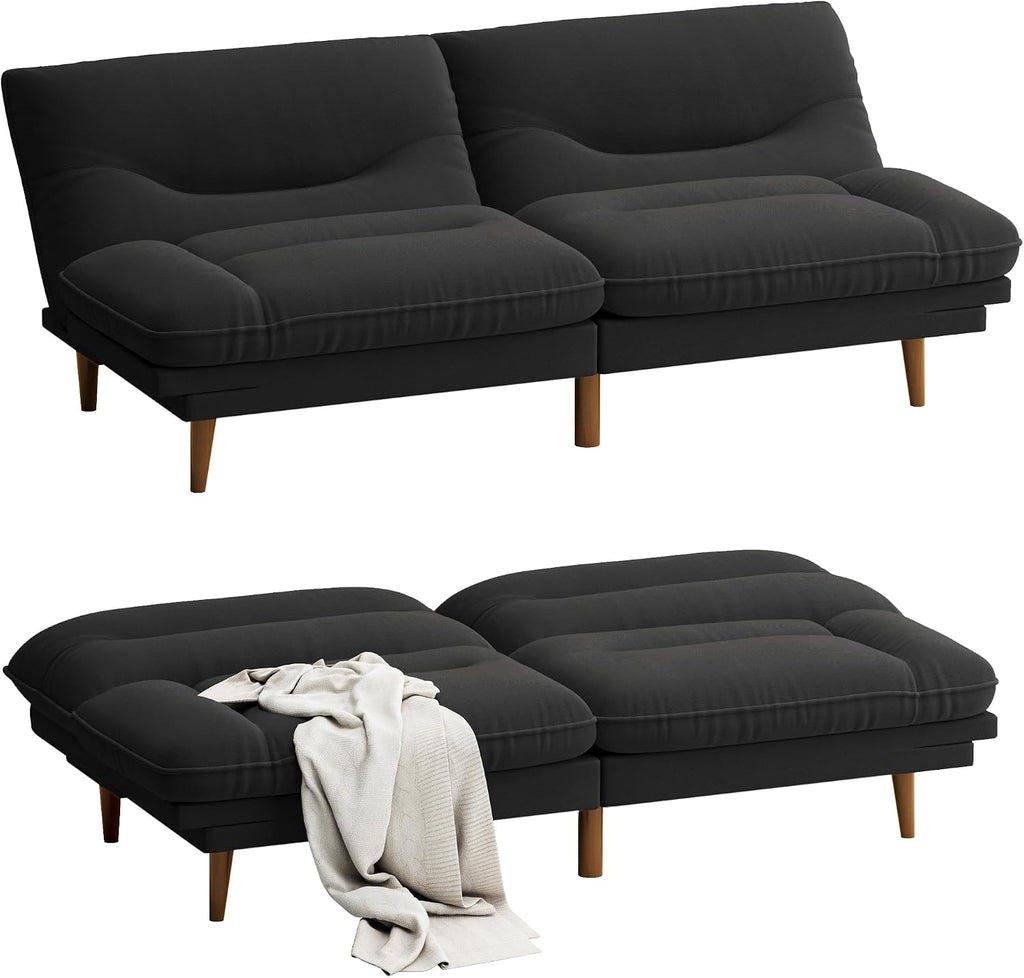 Homall Futon Sofa Bed, Modern Loveseat Futon Couch with Adjustable Backrest and Armrests, Sleeper Sofa Bed with Wood Frame for Living Room, Office, Apartment (Fabric, Black)