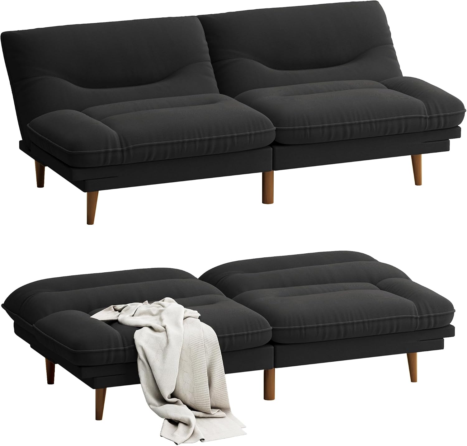 Homall Futon Sofa Bed, Modern Loveseat Futon Couch with Adjustable Backrest and Armrests, Sleeper Sofa Bed with Wood Frame for Living Room, Office, Apartment (Fabric, Black)