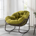 Papasan Rocking Chairs Outdoor Indoor, Oversized Rattan Rocker Patio Chair with Padded Cushion, Comfy Modern Indoor Egg Chair for Living Room, Bedroom, Porch, Garden, Balcony(Velvet, Olive Green)