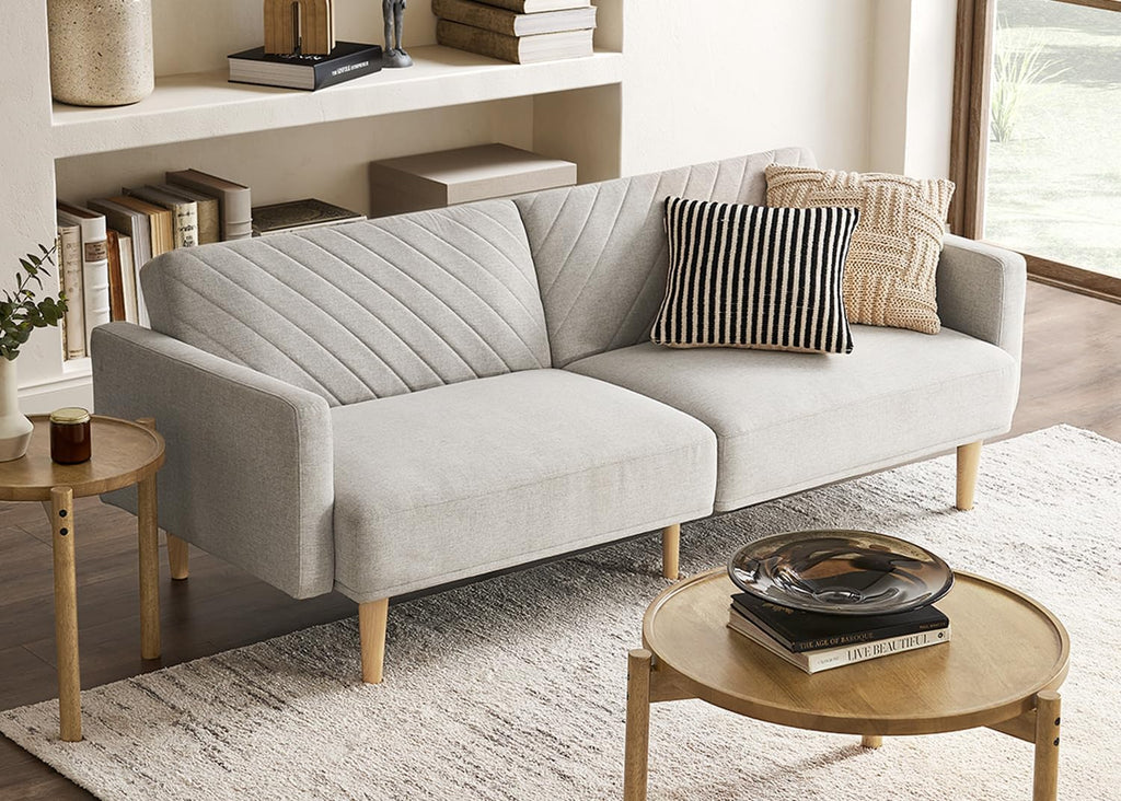 mopio 76.4' Futon Sofa Bed, Couch, Loveseat, Sleeper Sofa, Mid Century Modern Futon Couch, Sofa Cama, Couches for Living Room (Light Gray Fabric)