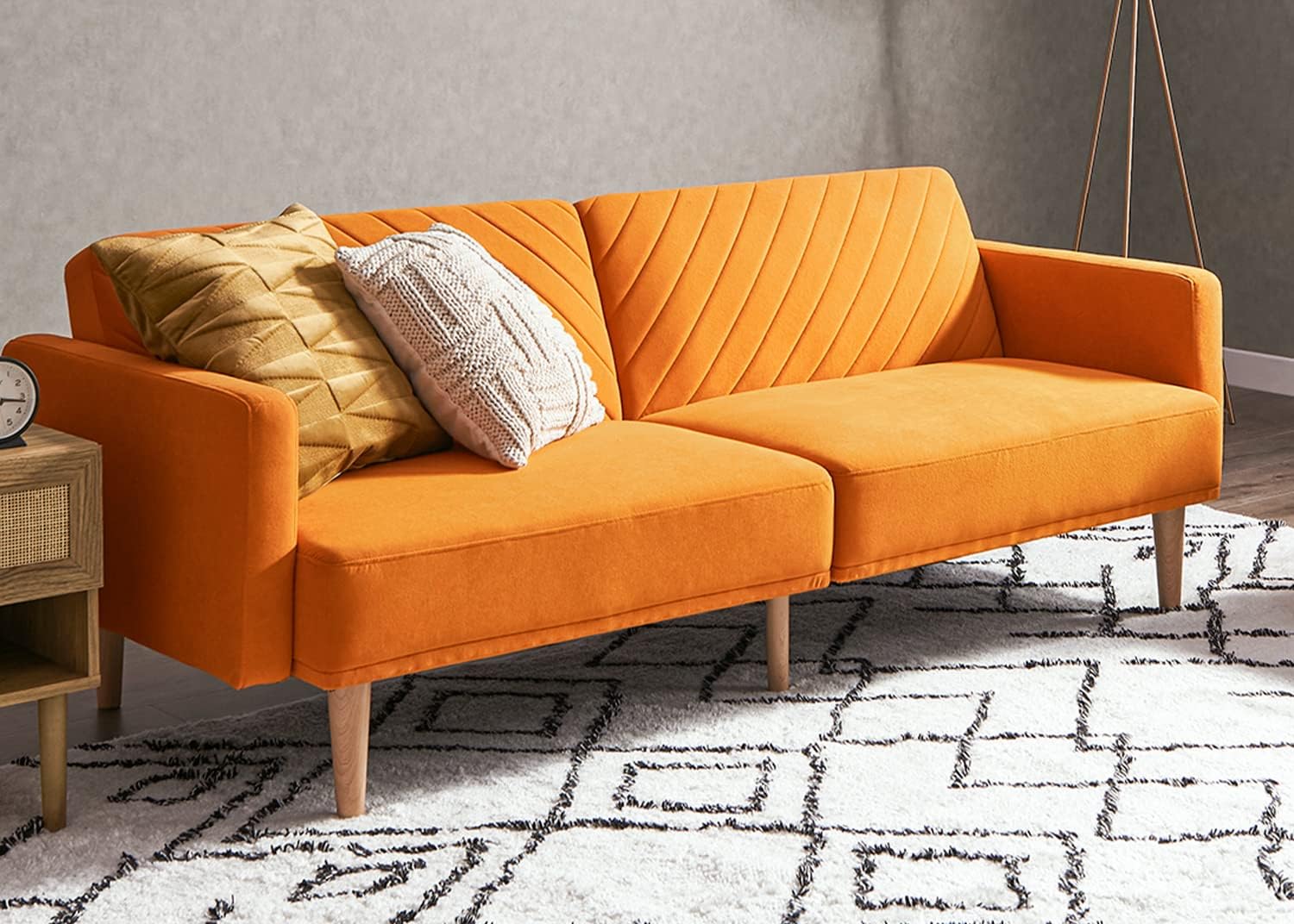 mopio 76.4' Futon Sofa Bed, Couch, Loveseat, Sleeper Sofa, Mid Century Modern Futon Couch, Sofa Cama, Couches for Living Room (Apricot Velvet)