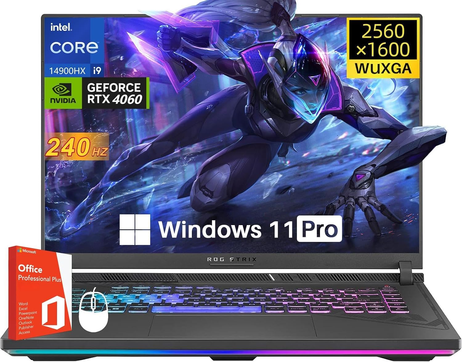 ASUS ROG Strix G16 Gaming Laptop, 16' QHD+ 240Hz WQXGA Display, Intel i9-14900HX, GeForce RTX 4060, 32 GB DDR5 RAM, 2 TB SSD, Backlit KB, Windows 11 Pro & Office Lifetime License, w/Accessories
