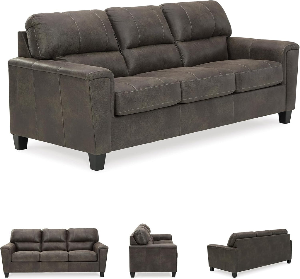 Signature Design by Ashley Navi Faux Leather Modern Sofa, Gray