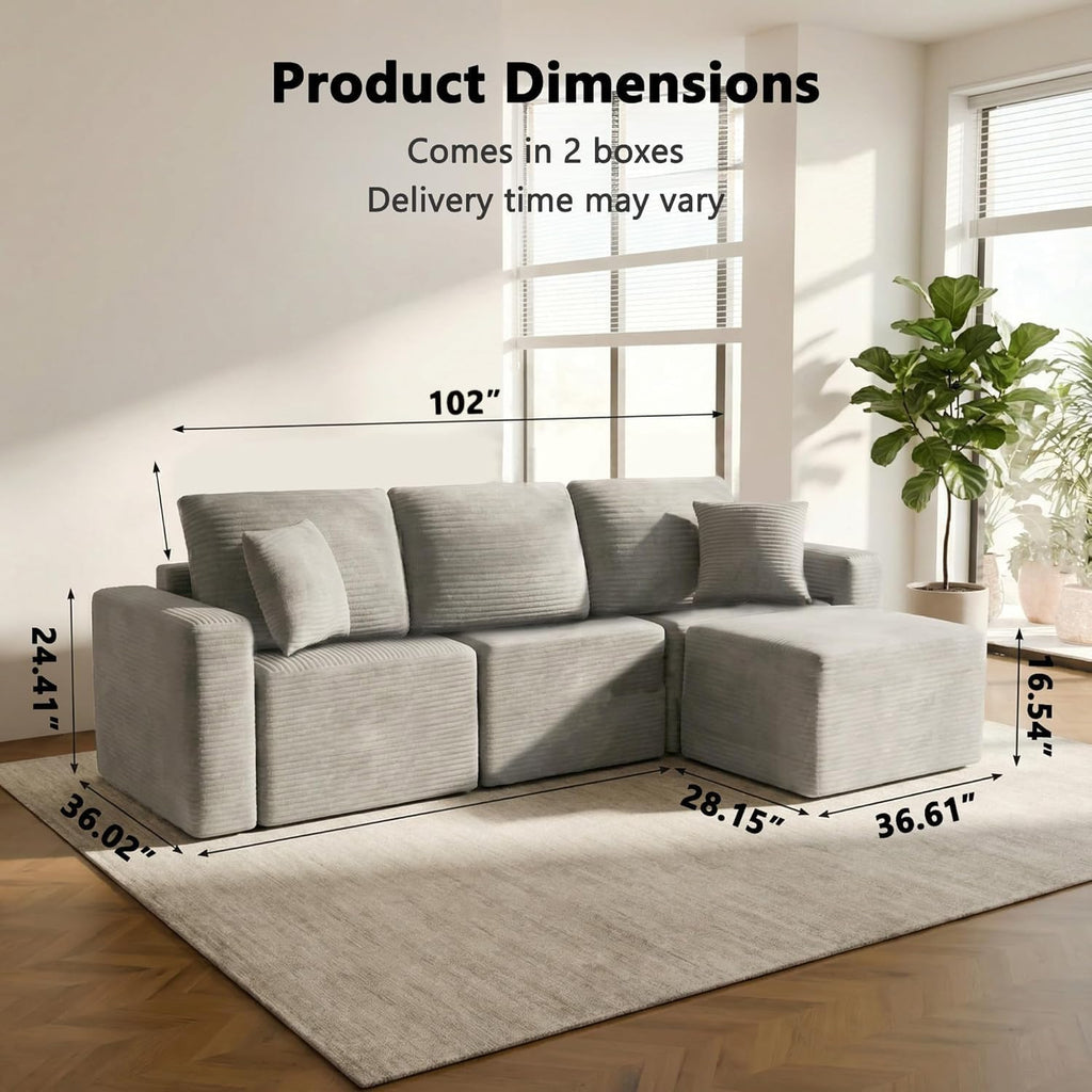 Homall Sectional Couches for Living Room, Modern Boneless Couch with Deep Seat, Upholstered Cloud Sofa, No Assembly Required (Grey, L Shaped Sofa)