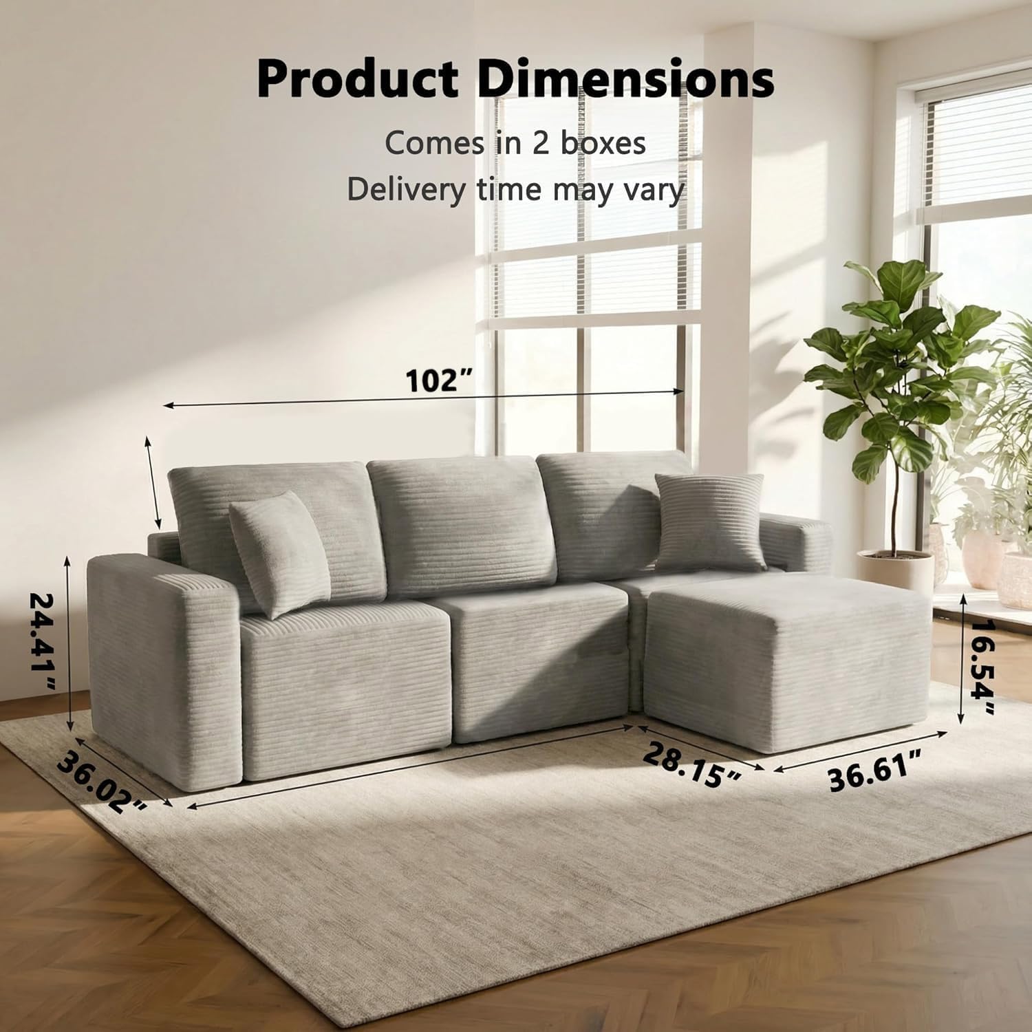 Homall Sectional Couches for Living Room, Modern Boneless Couch with Deep Seat, Upholstered Cloud Sofa, No Assembly Required (Grey, L Shaped Sofa)