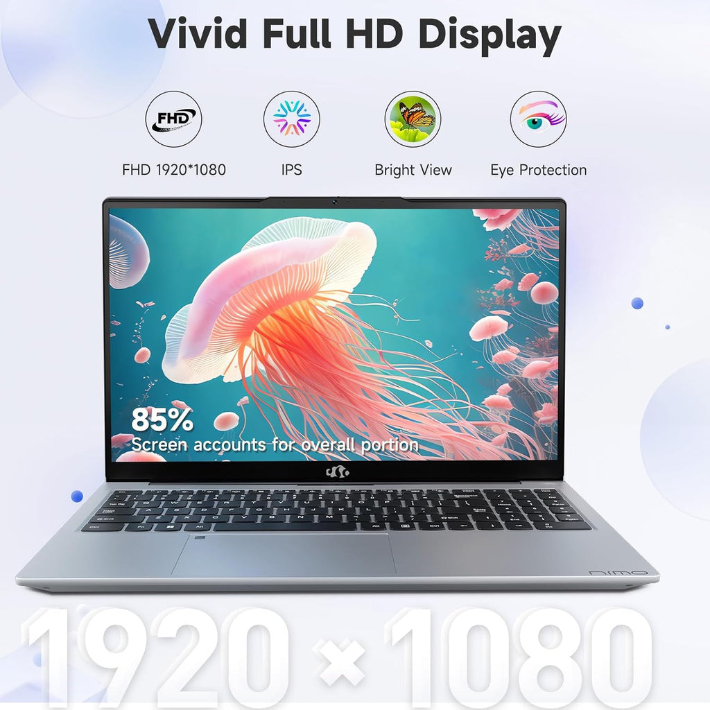 NIMO 15.6' FHD IPS Laptop, 6 Cores i3-1215U 16GB RAM 1TB SSD (Up to 4.4GHz, Beat Ryzen 5 7520U) School Computer with 65W Type-C Wi-Fi 6 Backlit KB Fingerprint for Business Home