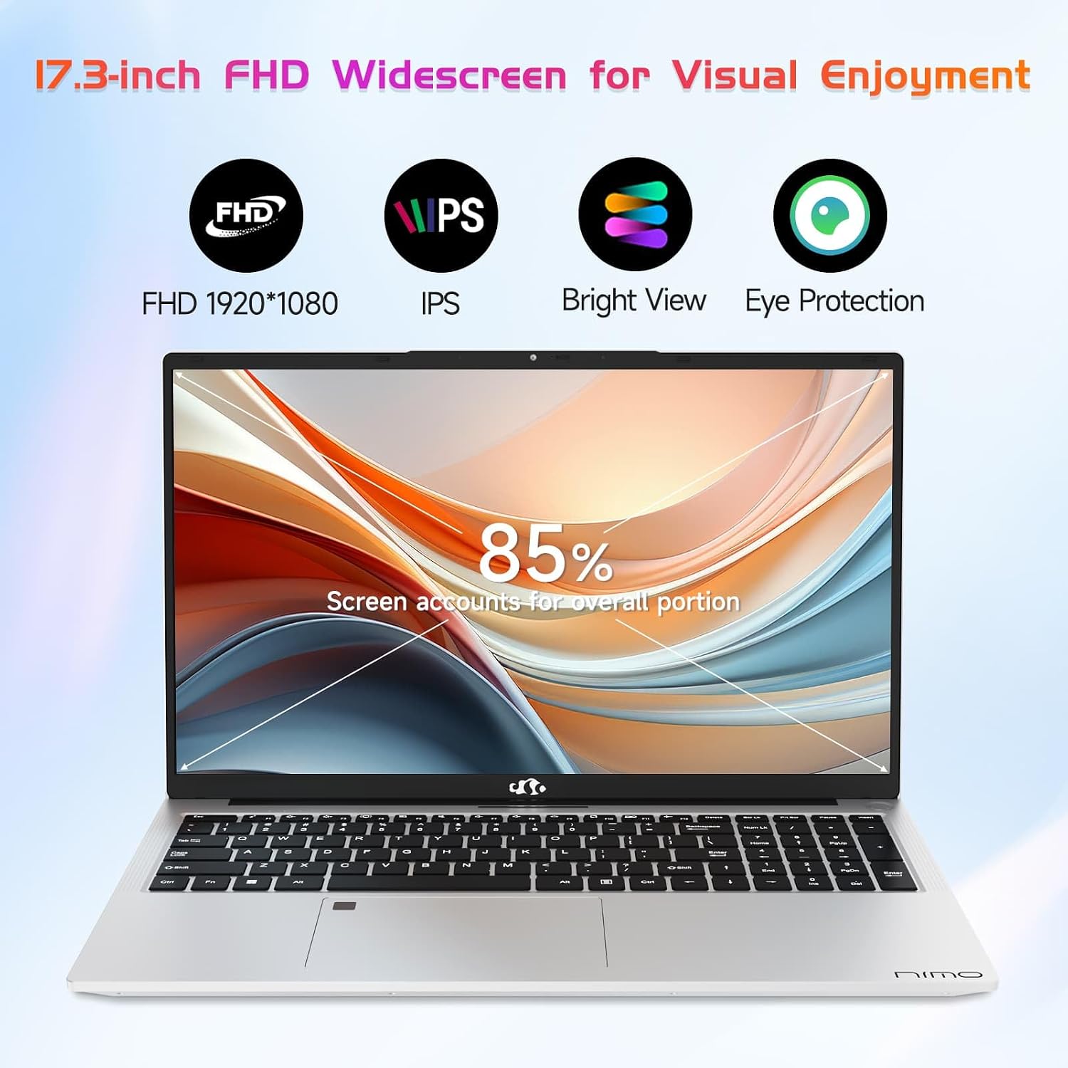 NIMO 17 Inch FHD IPS Laptop, 6 Cores i3-1215U 16GB RAM 1TB SSD (Up to 4.4GHz, Beat Ryzen 5 7520U) School Computer with 65W Type-C Wi-Fi 6 Backlit KB Fingerprint for Business