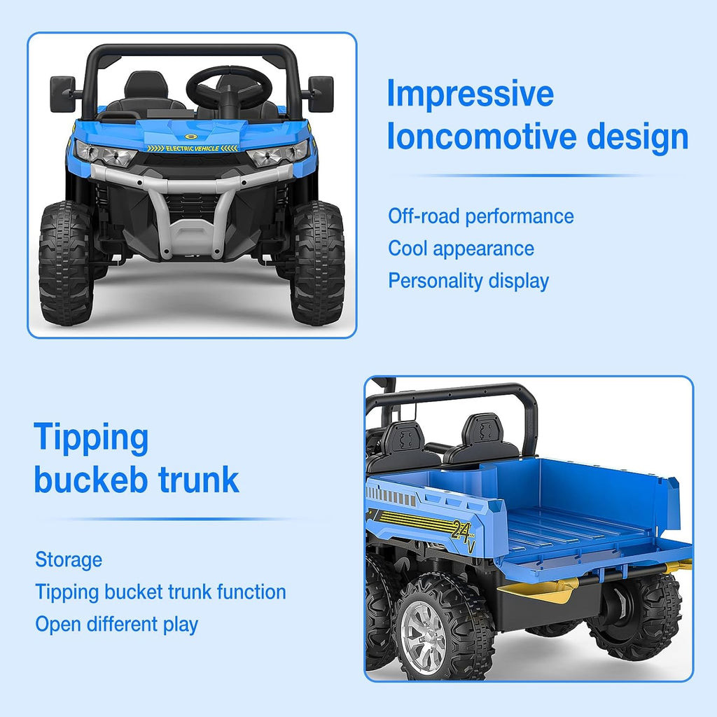 Hetoy 24V 2-Seater Ride On Dump Truck with Parent Remote Control, 4WD 6-Wheel Electric Car for Big Kids, UTV Style Dump Bed & Music Horn, ASTM/CPSIA Certified (Ages 3+)