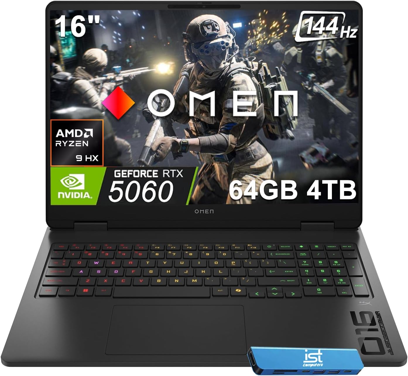 HP OMEN 16 Slim Gaming Laptop (AMD Ryzen 9 8940HX, 64GB DDR5, 4TB SSD, NVIDIA RTX 5060 8GB, 16-core (>Ultra 7-155H)), FHD+ 144Hz Display, 4-Zone RGB Backlit, IR Webcam,IST Dock, Wi-Fi, Win 11 Home