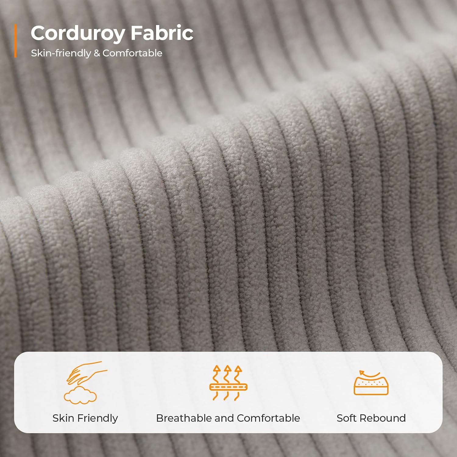 COPIAE 89 Inch Sofa with Extra Deep Seats Oversize, 3 Seater Sofa for Living Room, Modern Couch and Sofa, Comfy Armrests and Seats and Backrests, Easy Installation, Corduroy Fabric Light Grey