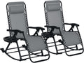 Outsunny Set of 2 Outdoor Rocking Chairs, Foldable Reclining Zero Gravity Lounge Rocker with Pillow, Cup & Phone Holder, Combo Design with Folding Legs, Gray