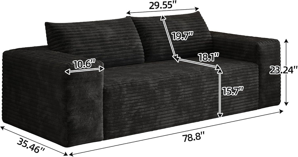 Eafurn Memory Foam Boneless Loveseat Sofa Couch, 3-Seater Upholstered Sofa with Corduroy Fabric and Wider Armrest, No Assembly Sofa for Living Room, Bedroom & Apartment | Sturdiness, Breathable material, Sofa in A Box