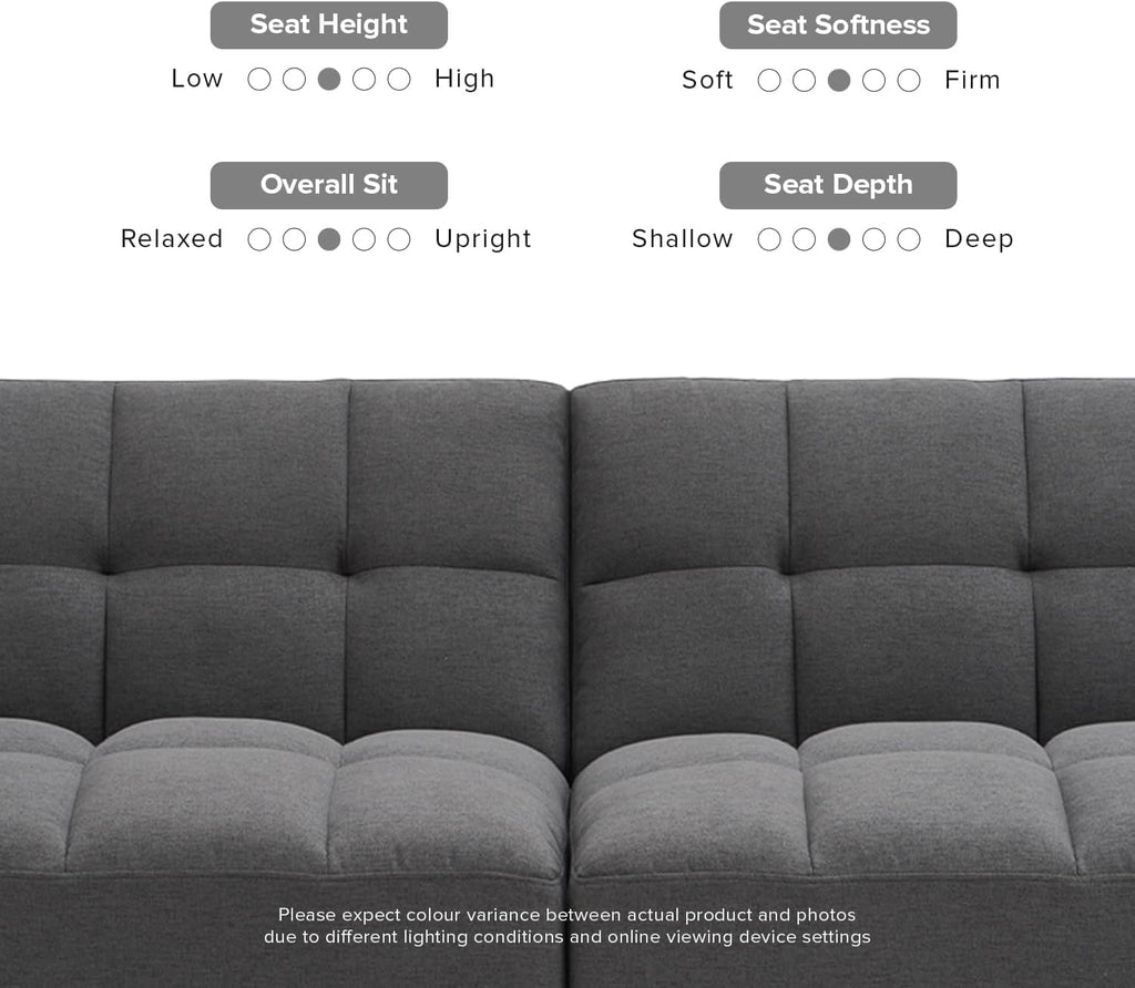 mopio Aaron 76.8' Couch, Small Futon Sofa Bed, Sleeper, Loveseat, Mid Century Modern Futon Couch, Sofa Cama, Couches for Living Room, Bedroom (Dark Grey Fabric)