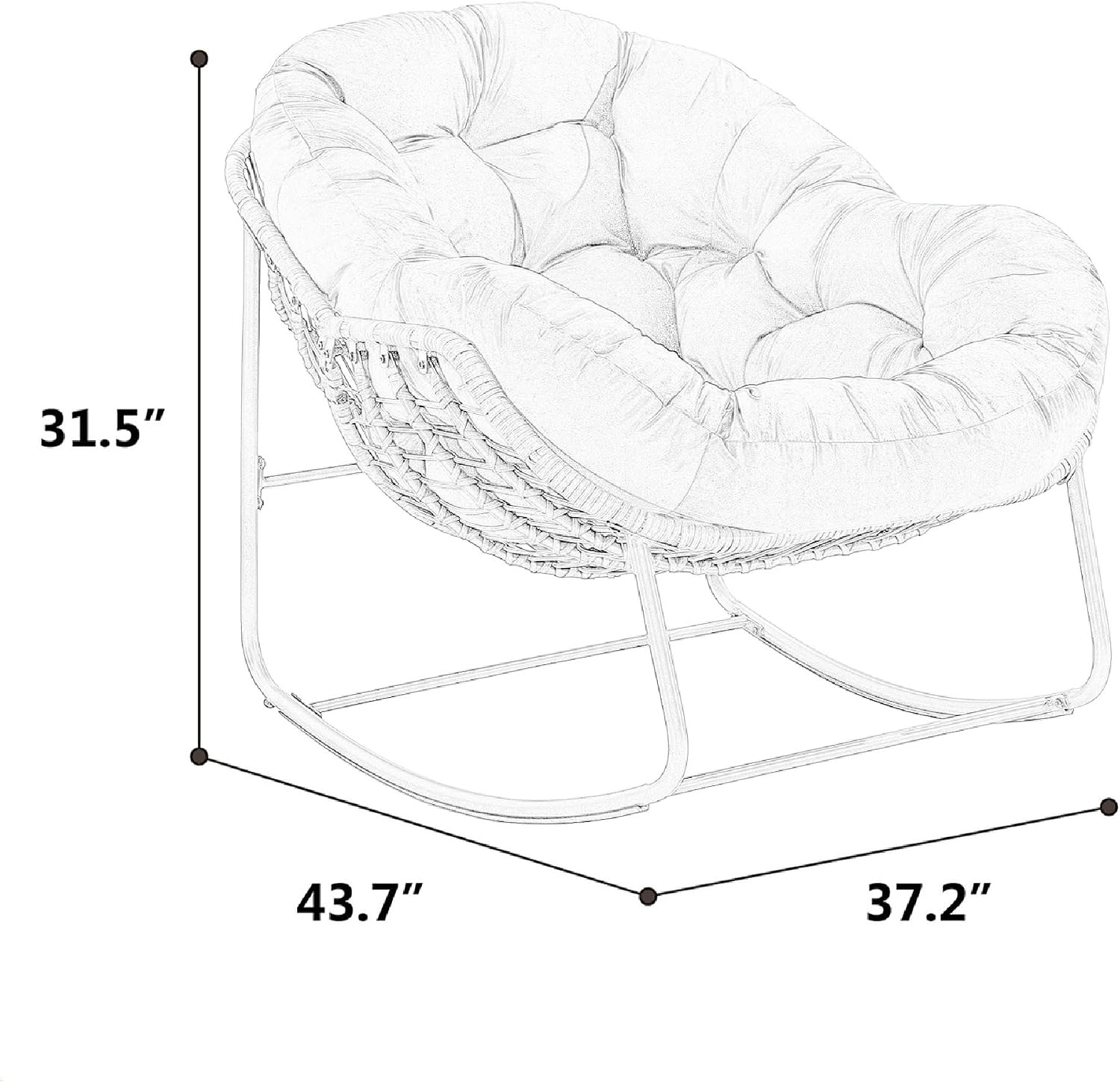 KEIKI Oversized Patio Lounge Chair-Outdoor Rattan Egg Reading Chair, Indoor Padded Cushion Papasan Rocking Chair W/Steel Frame, Porch Rocker Chairs Furniture for Garden Lawn, Orange Red Spun-polyester