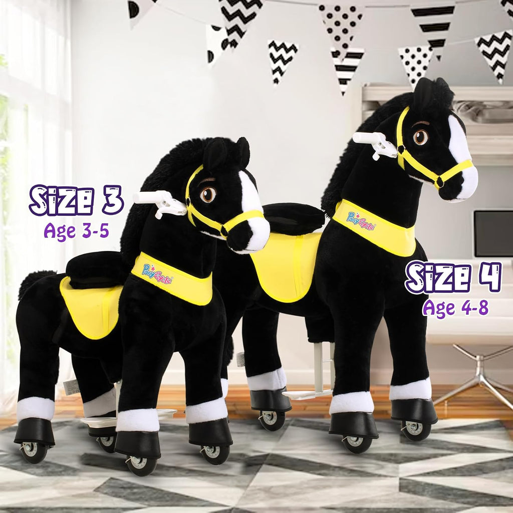 PonyCycle Kids Ride on Toys Horses for Toddlers 3-4 Ride on Horse Walking Horse Size 3 No Battery Required Pony Cycle Plush Animal Giddy up Spirit Riding Toys Black E338