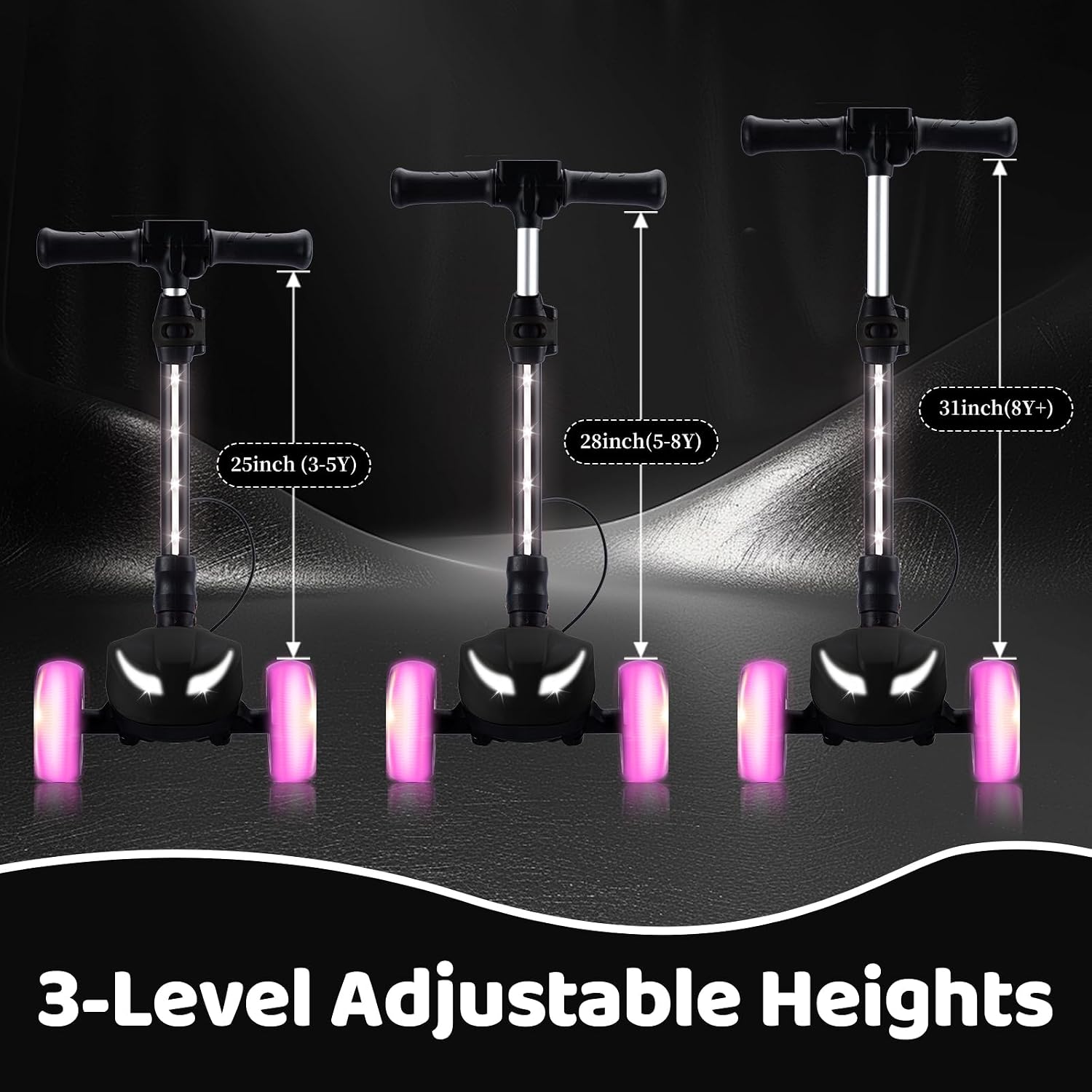 24V Electric Scooter for Kids w/150W Powerful Motor, Thumb Throttle, LCD Screen, Bluetooth, Light-Up Stem Deck & Wheels, 3 Adjustable Heights, 5MPH Safe Speed, 3 Wheel Electric Scooter for Kids