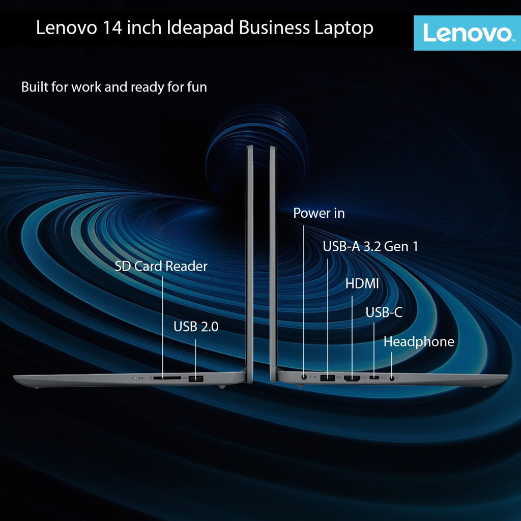 Lenovo IdeaPad Laptop with Microsoft Office, Intel High Performance CPU, 11 Hour Battery, SD-Card Reader, Webcam + USB-C, WOWPC Recovery USB, Windows 11 (12GB RAM | 640GB SSD)
