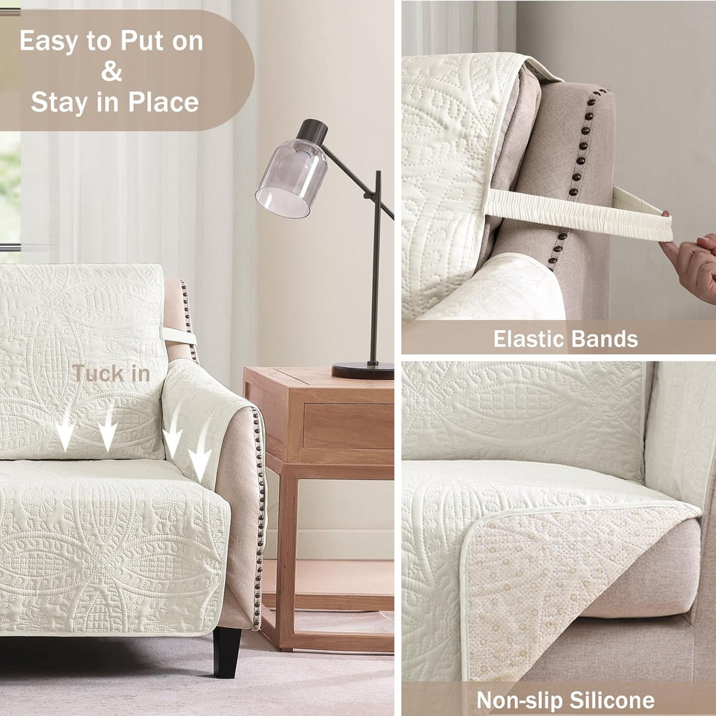 Quilted Grand Sofa Covers for 4 Cushion Couch, Couch Cover for Grand Sofa Washable, Soft Cozy Couch Protector, Oversized Grand Sofa Slipcovers Water-Repellent (Grand Sofa 98', Ivory White)
