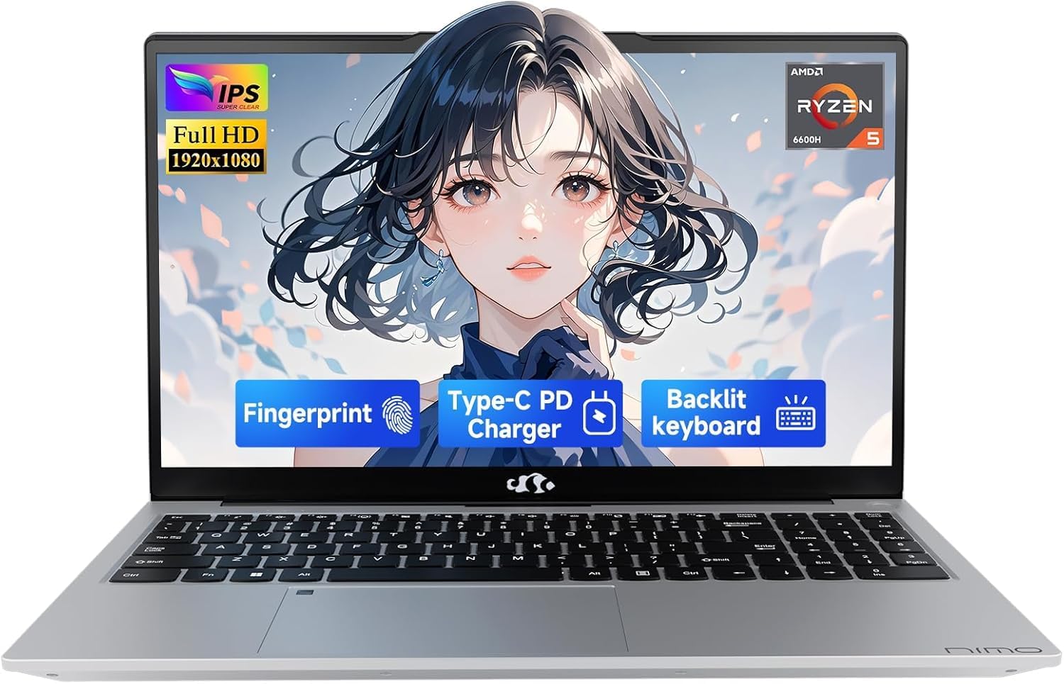 NIMO 15.6' IPS FHD-Gaming-Laptop,AMD Ryzen 5 6600H 32GB DDR5 RAM 1TB SSD (Beat i7-1165G7, 6 Cores Up to 4.5GHz) AMD Radeon 660M GPU-Computer with 100W Type-C Backlit Keyboard Fingerprint (Renewed)