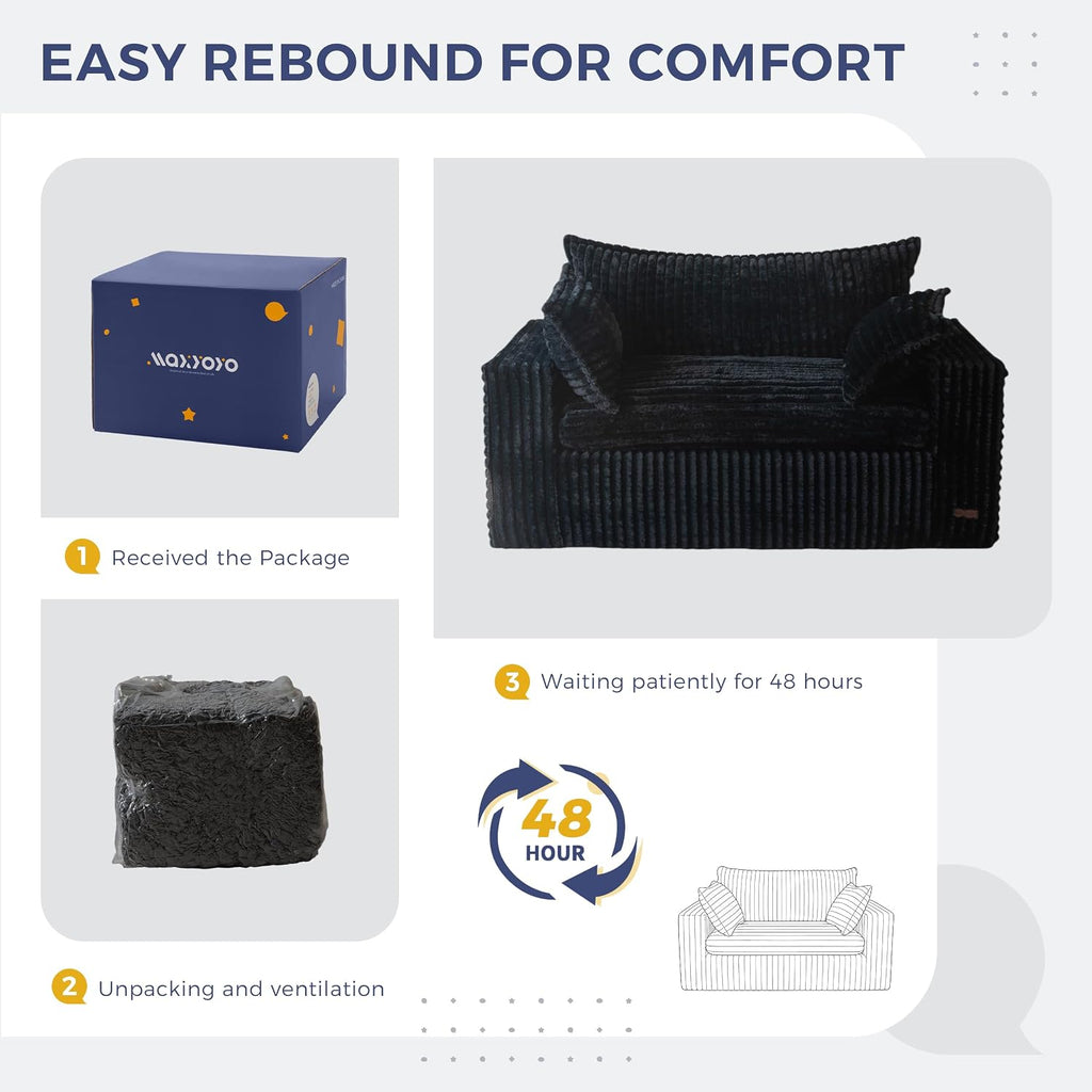 MAXYOYO 59' Bean Bag Sofa Couch, Loveseat Boneless Couch in a Box, Upholstered Small Mini Sofa with Deep Seating for Living Room Bedroom Office Apartment, No Assembly, Black