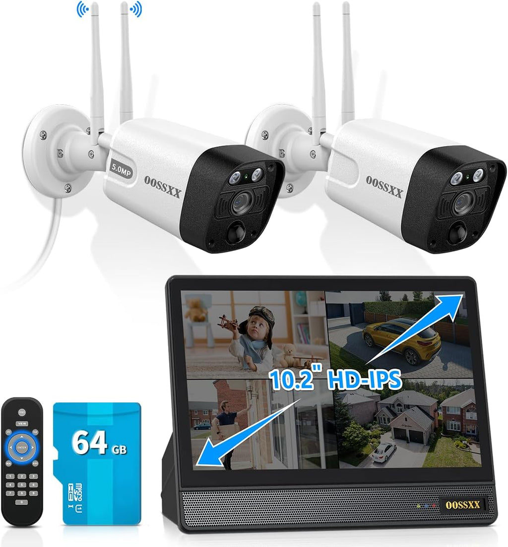 (2026 Update) Wireless WiFi Outdoor Security Camera System with Monitor, Built-in Screen NVR, Dual Antenna Cameras 55% Stronger Signal, 130° Wide Angle, 65ft Night Vision, 2-Way Audio, No Monthly Fee