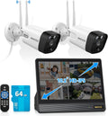 (2026 Update) Wireless WiFi Outdoor Security Camera System with Monitor, Built-in Screen NVR, Dual Antenna Cameras 55% Stronger Signal, 130° Wide Angle, 65ft Night Vision, 2-Way Audio, No Monthly Fee