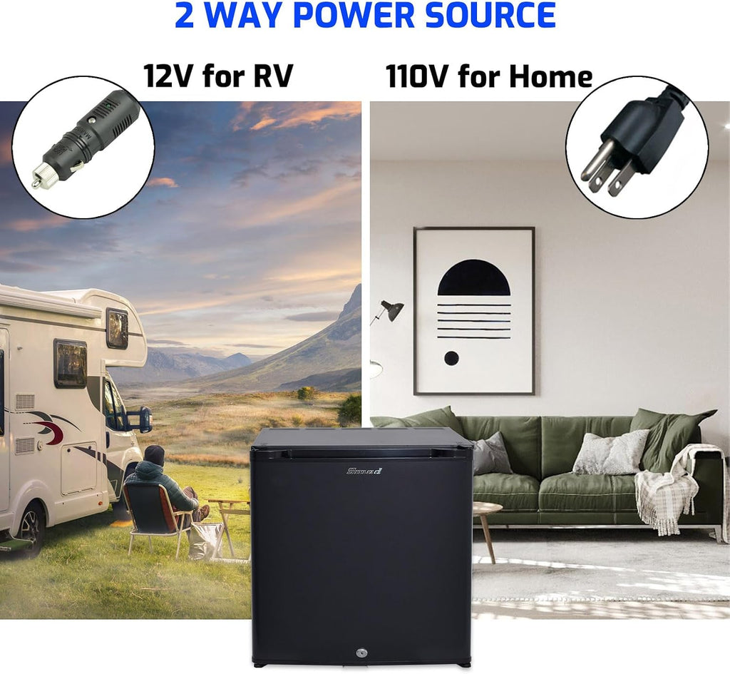 Smad Mini Fridge with Lock and Key 1.0 cu.ft, 12V RV Refrigerator 12V / 110V Super Quiet 12V Fridge Reversible Door Absorption Refrigerator for RV, Truck, Camping, Boat Use, Black