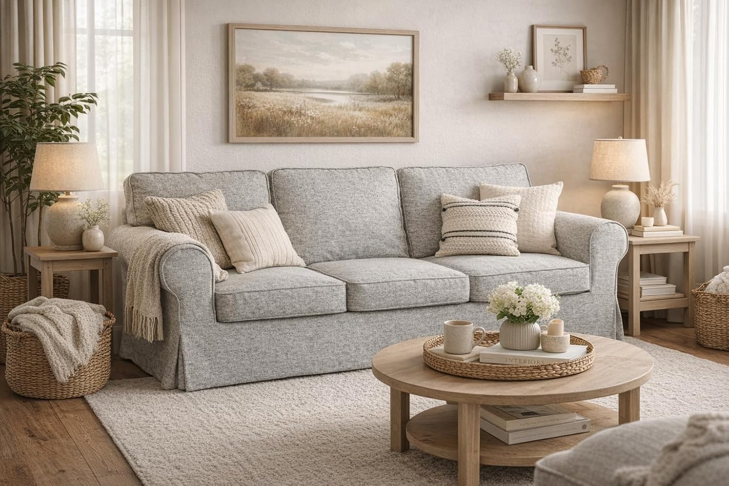 Ektorp 3 Seat Sofa Cotton Cover Replacement Slipcover Compatible with IKEA Ektorp Sofa Cover (Polyester Flax Sofa)