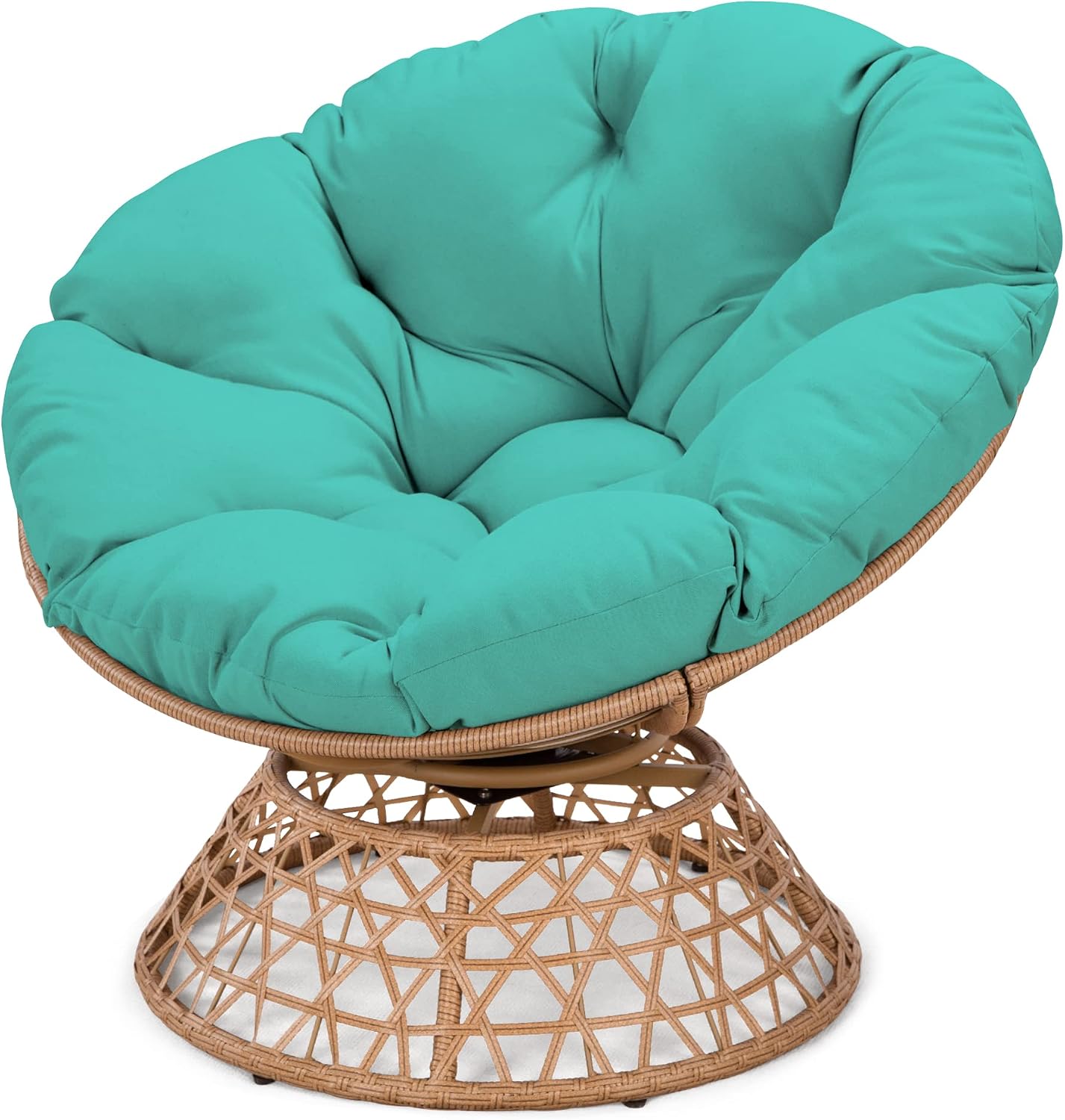 38'' 360 Degree Swivel Wicker Papasan Chair with Cushion and Base - Thickened Rattan Swivel Papasan Chair with Soft Cushion and Durable Frame, Oversized Reading Chair for Living Room, Teal