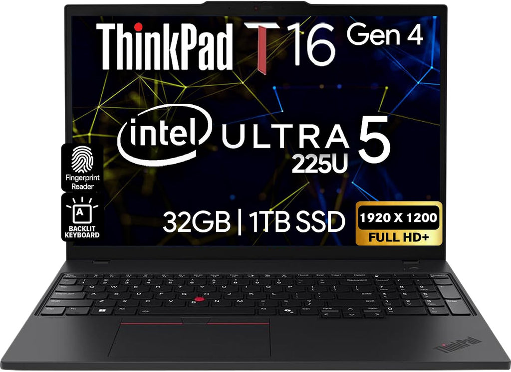 Oemgenuine Lenovo ThinkPad T16 Gen 4 16' WUXGA IPS Display, Intel Ultra 5-225U (Beats i7-1355U), 32GB DDR5, 1TB NVMe, Webcam, WiFi 6E + BT, RJ-45, Backlit KB, FP Reader, W11P, Business Laptop