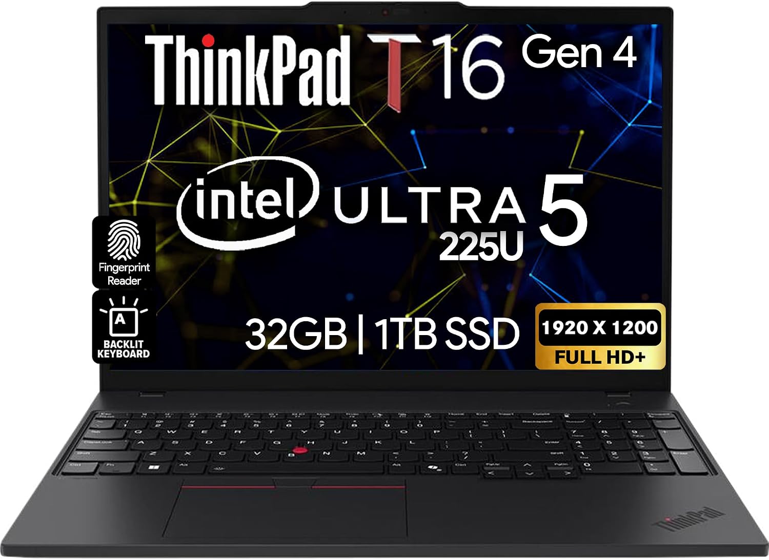 Oemgenuine Lenovo ThinkPad T16 Gen 4 16' WUXGA IPS Display, Intel Ultra 5-225U (Beats i7-1355U), 32GB DDR5, 1TB NVMe, Webcam, WiFi 6E + BT, RJ-45, Backlit KB, FP Reader, W11P, Business Laptop
