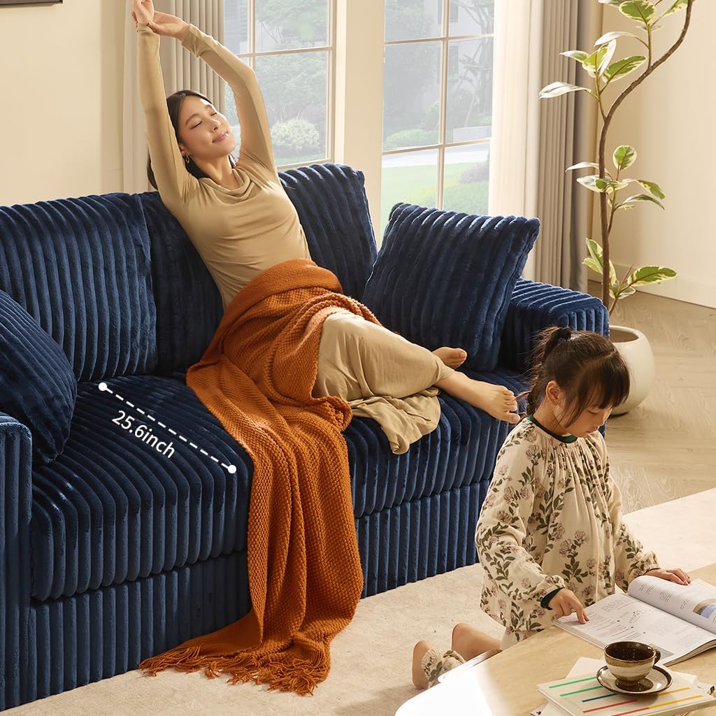 Cloud Couch Queen Sofa 80' 2-Seater Sofa(Not Boneless), Set of Modern Corduroy Loveseat with Deep Seats, High Backrest & Pocket Spring Cushions, Comfy Upholstered Couch for Living Room, Navy