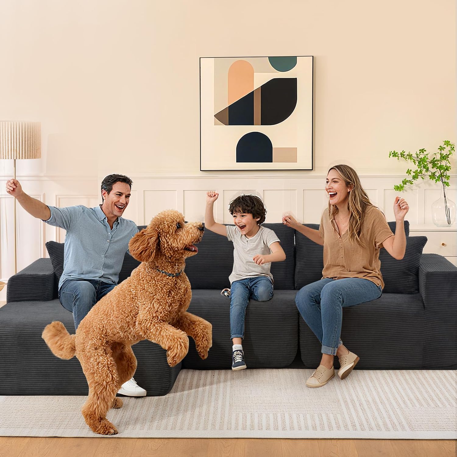2025 New 108' Cloud Couch Sectional, Comfy Boneless Modular Sectional Sofa with L-Shaped Chaise, Deep Seat Sectional Modular Couch for Living Room, No Assembly Required (Gray, Left Facing Chaise)