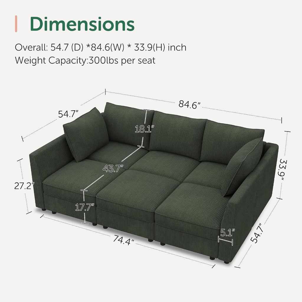 HONBAY Modular Sofa Sectional Sleeper Couch with Storage Modular Couch Convertible Couches for Living Room - Green