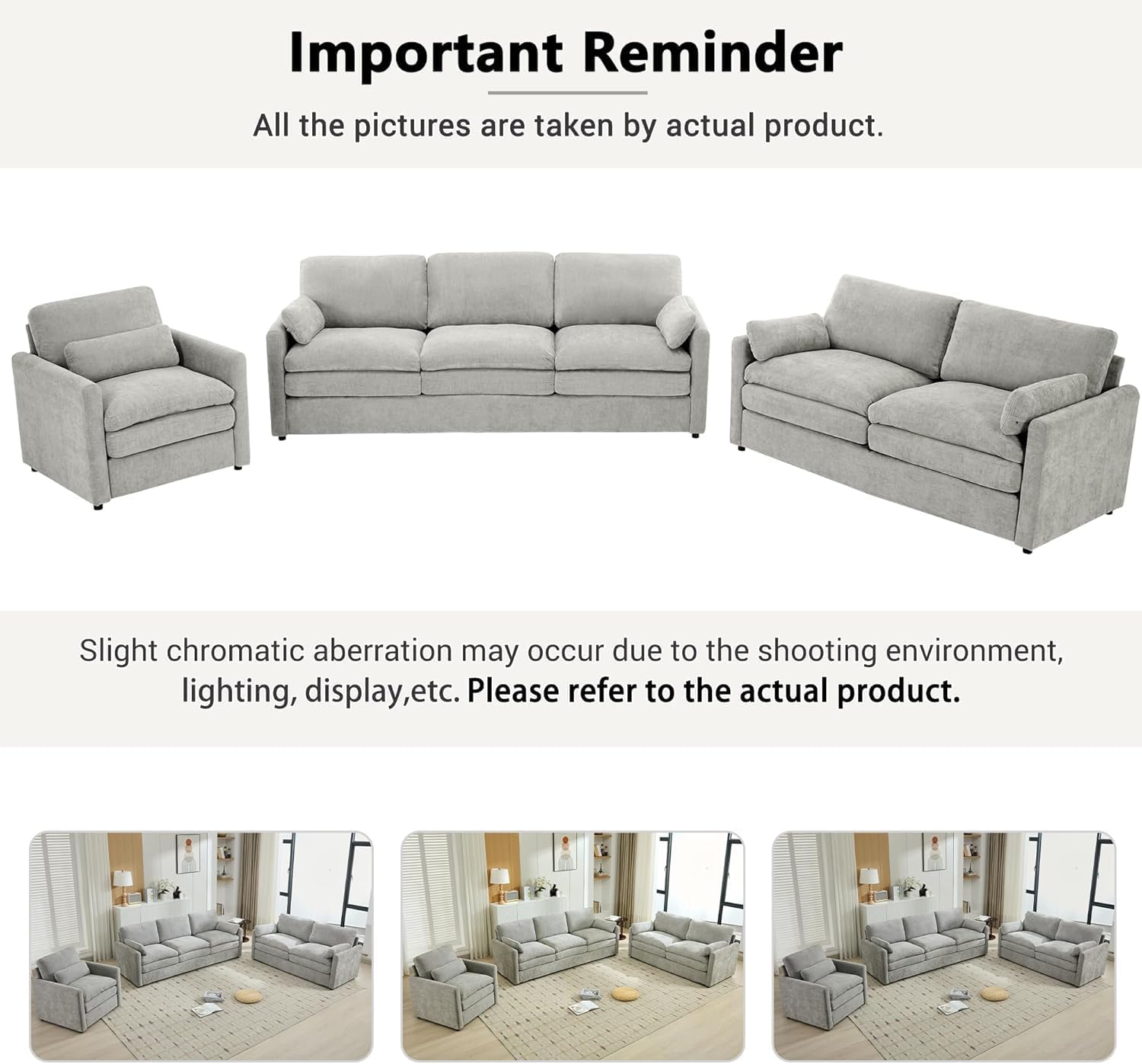 Harper & Bright Designs 2-Piece Chenille Fabric Upholstered Sofa Set with Oversized Comfy Cloud 3-Seater Couch and Loveseat Sofa, Double Plush Cushion for Living Room
