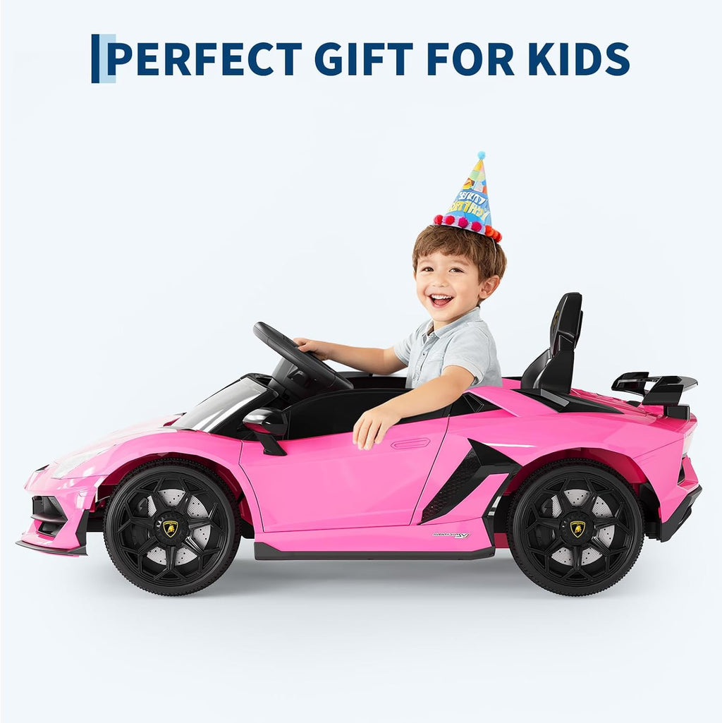 Garvee 12V Kids Electric Car with Remote Control, LED Lights & Sound System - Licensed Lamborghini Battery Powered Ride-On Toy for Boys & Girls (Pink)
